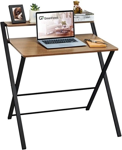 GreenForest Folding 2-Tier Small Computer Desk with Shelf  - Lot 501