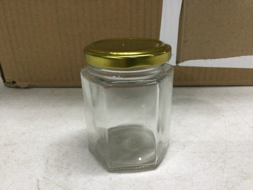 Premium Hexagon Glass Jars with Gold Lids, 6oz, 30 ct  - Lot 1045