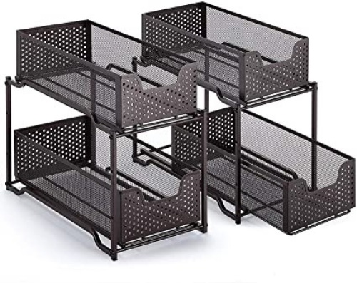 Simple Trending Stackable 2-Tier Under Sink Cabinet Organizer with Sliding Storage Drawer, 2 Pack  - Lot 848