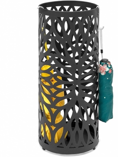 Modern Spherical Metal Entryway Umbrella Storage Stand w/ 2 Hooks, Drain Tray  - Lot 639
