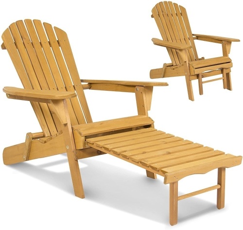 Outdoor Foldable Wood Adirondack Chair with Pull Out Ottoman  - Lot 1344
