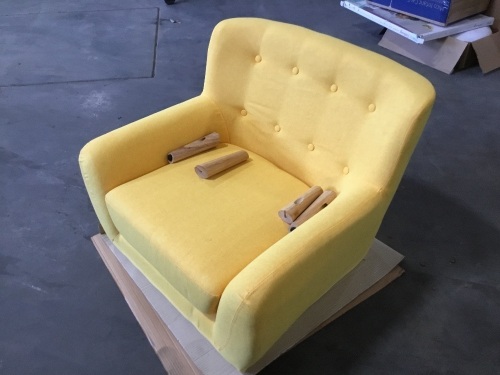 Mid-Century Modern Linen Upholstered Button Tufted Accent Chair, Missing Hardware  - Lot 305