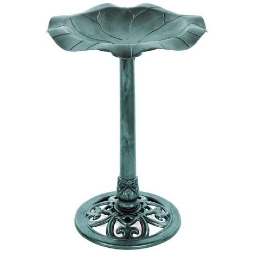 Lily Leaf Pedestal Bird Bath Decoration Accent w/ Floral Accents  - Lot 1142