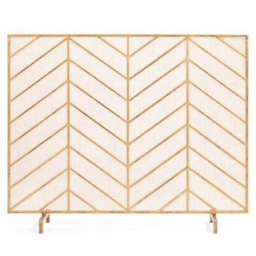Single Panel Iron Chevron Fireplace Screen w/ Antique Finish, 38x31in  - Lot 1164
