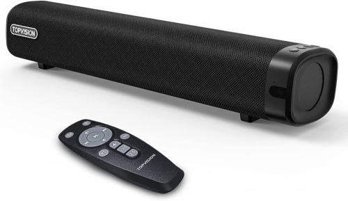 TOPVISION 50W Sound Bar, 16-Inch Small Sound Bars for TV, 3 Equalizer Modes, Wireless Bluetooth 5.0, Optical/Aux/USB Connection, Mini Soundbar with Built-in DSP for TV, PC, Projectors, Tablets - Lot 2571