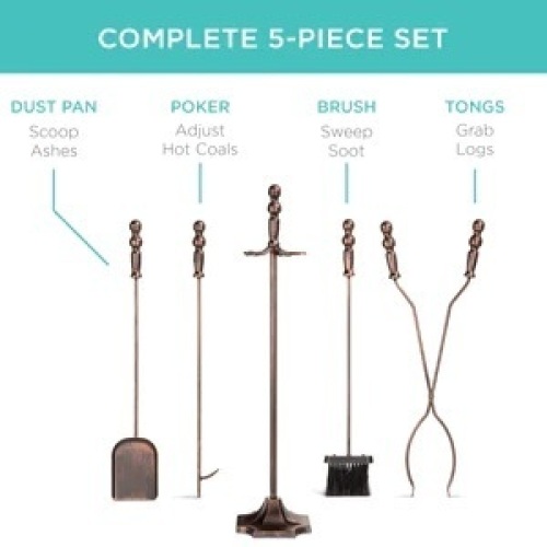 5-Piece Rustic Iron Indoor Outdoor Fireplace and Firepit Tool Set w/ Stand - Lot 2581