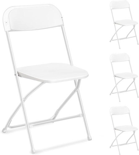 VINGLI 4 Pack White Plastic Folding Chair, Indoor Outdoor Portable Stackable Commercial Seat with Steel Frame 350lb. Capacity for Events Office Wedding Party Picnic Kitchen Dining - Lot 2871