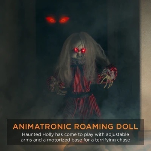 Haunted Holly Animatronic Roaming Doll Halloween Decoration w/ Light-Up Eyes - Lot 2887