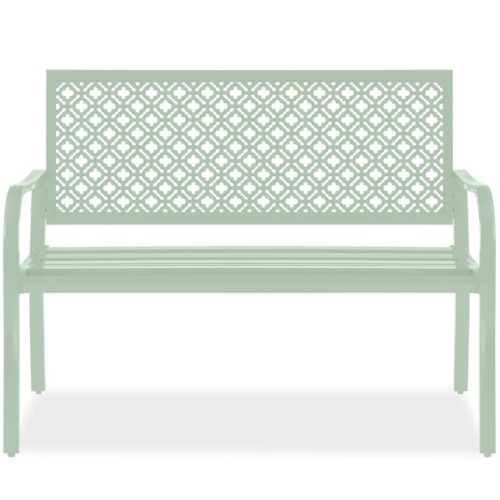 Indoor Outdoor Steel Bench w/ Geometric Backrest, Foot Levelers - Lot 2726
