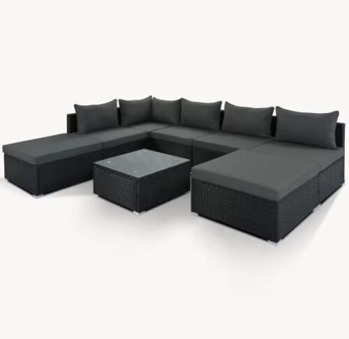 Polibi Black 8-Pieces Patio Wicker Outdoor Conversation Sets with Gray Cushions - Lot 21