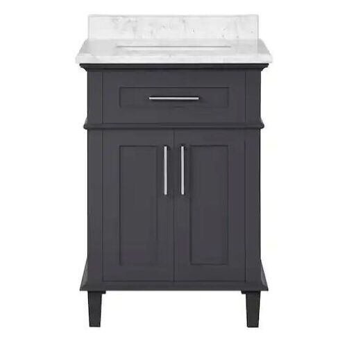 Sonoma 24 in. W x 20 in. D x 34 in. H Single Sink Bath Vanity in Dark Charcoal with Carrara Marble Top - Lot 28