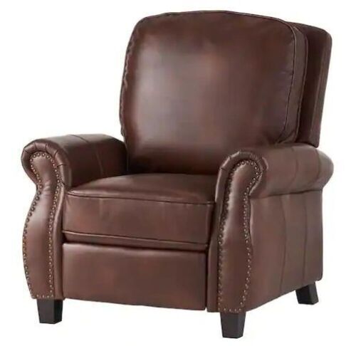 Noble House Neville 37 in. Width Big and Tall Brown Faux Leather Nailhead Trim Club Recliner - Lot 29