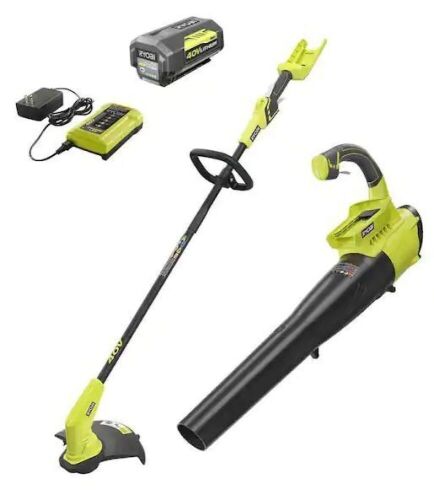 RYOBI 40V Cordless Battery String Trimmer and Jet Fan Blower Combo Kit with 4.0 Ah Battery and Charger - Lot 98