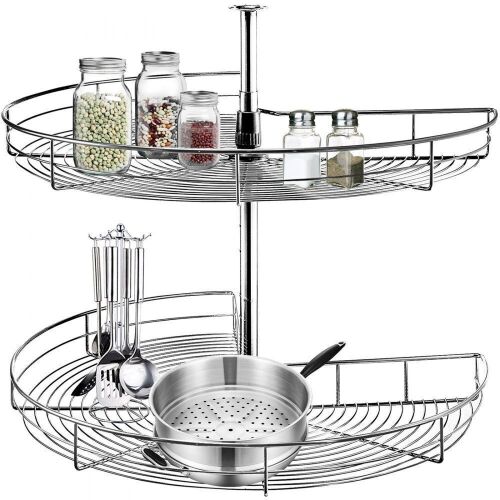 VEVOR 24-inch Diameter, 360° Rotating 2-Shelf Carbon Steel Blind Corner Cabinet Organizer with 66 lbs Total Load Capacity & Adjustable Height - Lot 694