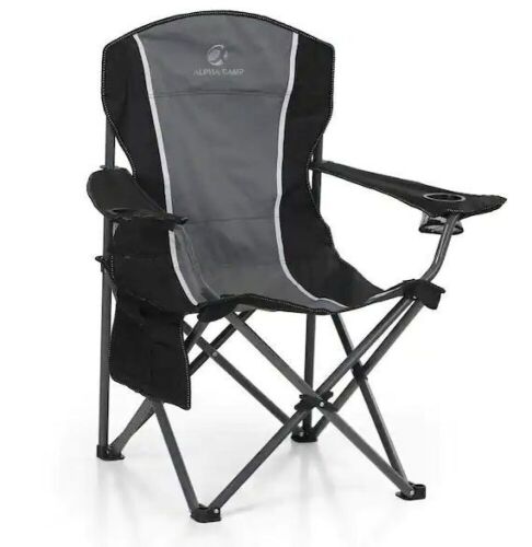 Oversized Foldable Black Camping Chair With Heavy-Duty Steel Frame - Lot 723