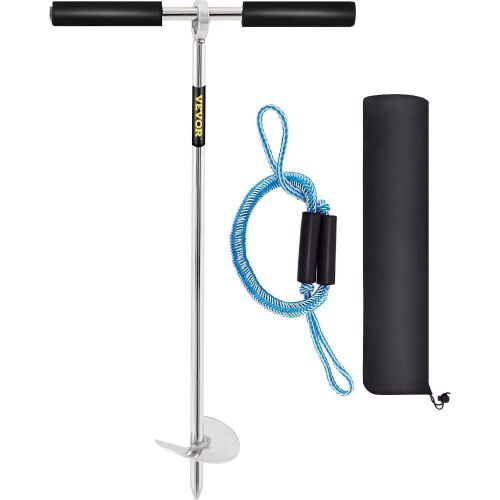 VEVOR 18" Stainless Steel Screw Sand Anchor w/Removable Handle, Bungee Line & Carry Bag - Lot 734