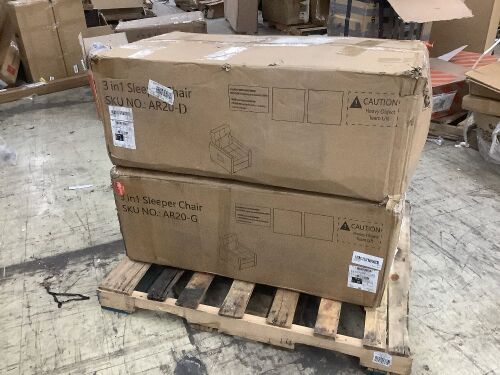 Lot of (2) 3-in-1 Sleeper Sofa Chair, Dark & Light Gray  - Lot 111