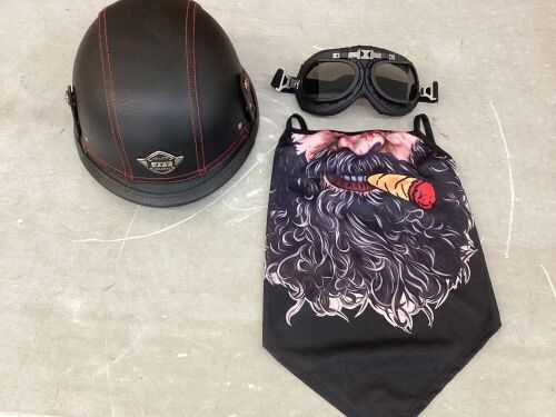 Motorcycle Half Helmet with Goggles - Lot 348