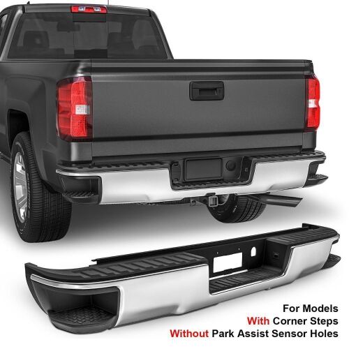MOSTPLUS Chrome Rear Bumper for 2014-2018 Chevy Silverado GMC Sierra 1500 w/ Corner Steps - Lot 122