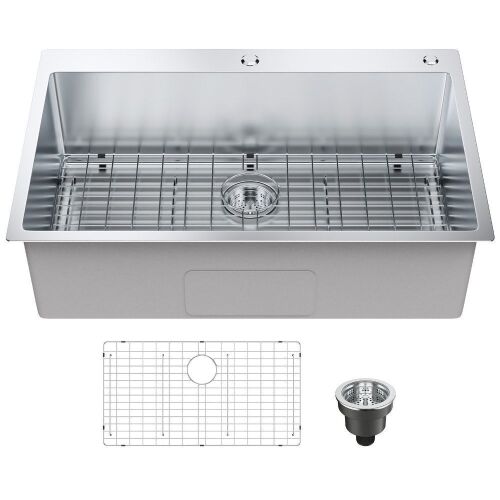 VEVOR Stainless Steel Drop-In Top Mount Single Bowl Basin Sink, 33" - Lot 126