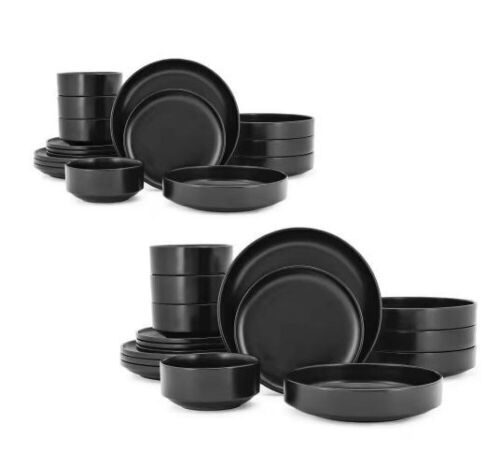 Chastain Solid 32-Piece Matte Black Stoneware Dinnerware Set - One Broken Bowl  - Lot 178