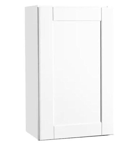 Hampton Bay Shaker 18 in. W x 12 in. D x 30 in. H Assembled Wall Kitchen Cabinet in Satin White - Lot 153