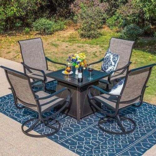 PHI VILLA Black 5-Piece Metal Patio Fire Pit Set with Textilene Swivel Chairs - Lot 27