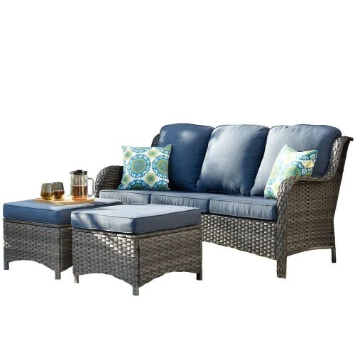 Ovios Outdoor Couch 3-Piece with Ottoman Kenard Curved Handrest - Lot 33