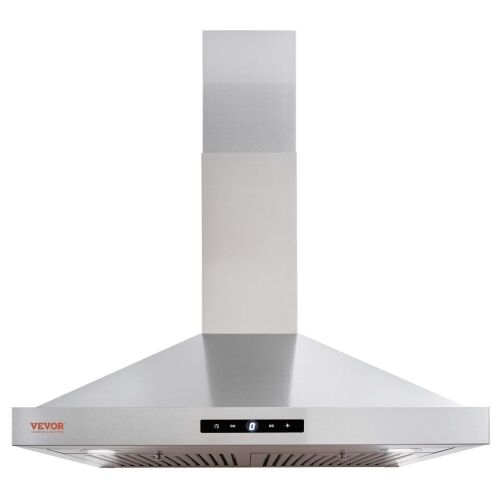 VEVOR Wall Mount Range Hood, Ductless Chimney-Style Kitchen Stove Vent, Stainless Steel Permanent Filter with 3-Speed Exhaust Fan, 2 Baffle Filters, LED Lights, Touch Control Panel, 30"  - Lot 423