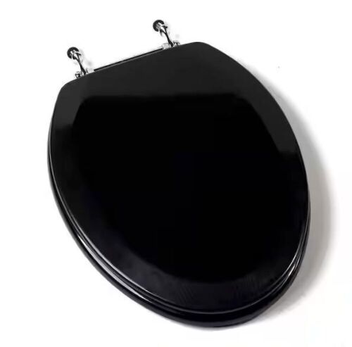 JONES STEPHENS Deluxe Molded Wood Elongated Closed Front Toilet Seat with Cover and Chrome Hinge in Black - Lot 198
