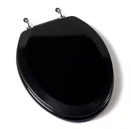 JONES STEPHENS Deluxe Molded Wood Elongated Closed Front Toilet Seat with Cover and Chrome Hinge in Black - Lot 199