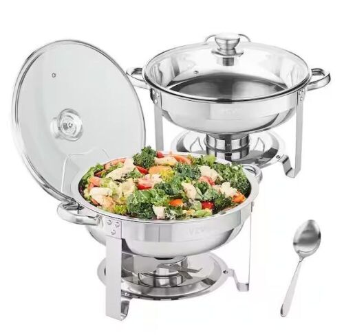VEVOR 4 qt. Stainless Steel Chafign Dish with 2 Full Size Round Pans - Lot 203