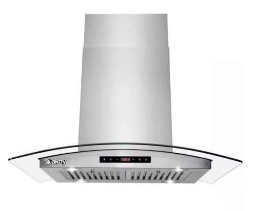 AKDY 36 in. 343 CFM Convertible Island Mount Range Hood in Stainless Steel Tempered Glass with 2 Set Carbon Filter  - Lot 297