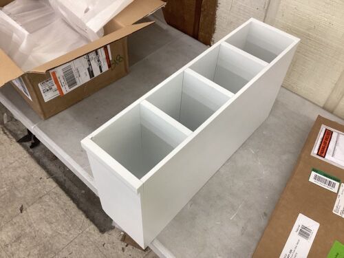 Hampton Bay Courtland Polar White Finish Laminate Shaker Stock Assembled Open Cube Organizer 24 in. x 6 in. x 12 in. - One Corner Damaged - Lot 482
