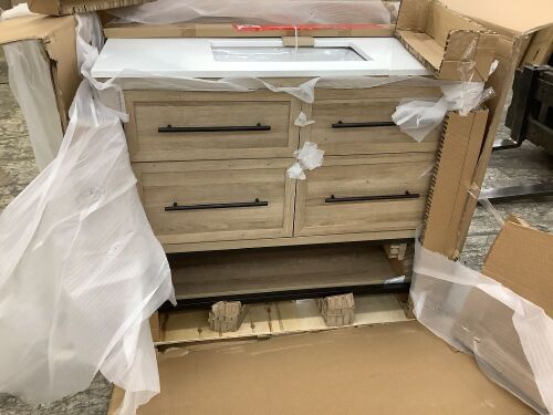 Corley 42 in. W x 19 in. D x 34.5 in. H Single Sink Bath Vanity in Weathered Tan with White Engineered Stone Top - Broken Top  - Lot 481
