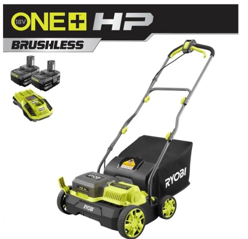 RYOBI ONE+ HP 18V Brushless 14 in. Cordless Battery Dethatcher/Aerator with (2) 4.0 Ah Batteries and Charger - Lot 41