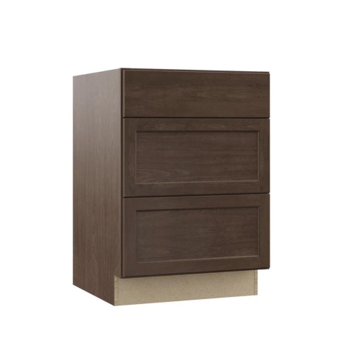 Hampton Bay Shaker 24 in. W x 24 in. D x 34.5 in. H Assembled Drawer Base Kitchen Cabinet in Brindle with Ball-Bearing Drawer Glides - Lot 520