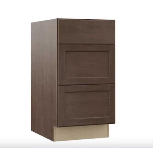 Hampton Bay Shaker 18 in. W x 24 in. D x 34.5 in. H Assembled Drawer Base Kitchen Cabinet in Brindle with Ball-Bearing Drawer Glides - Lot 521