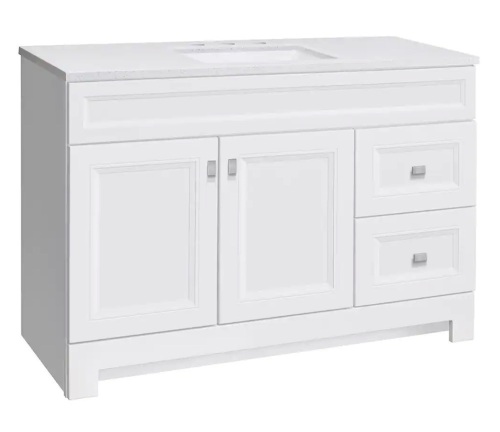 Home Decorators Collection Sedgewood 48.5 in. W x 18.8 in. D x 34.4 in. H Freestanding Bath Vanity in White with Arctic Solid Surface Top - Lot 30