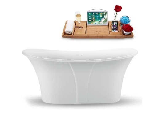 Streamline 59 in. Acrylic Flatbottom Non-Whirlpool Bathtub in Glossy White with Matte Black Drain - Lot 15