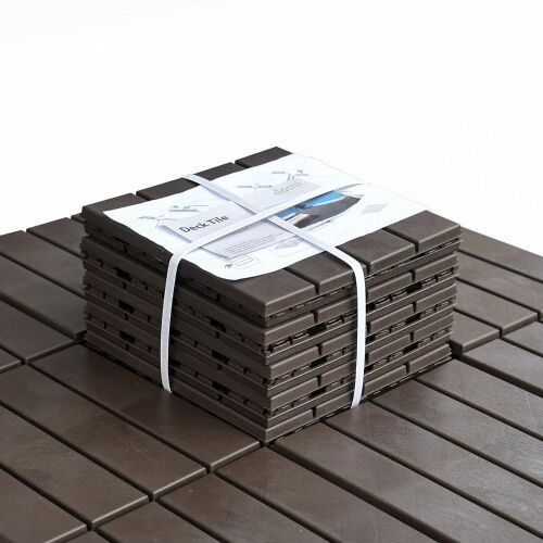 Patio Interlocking Square Composite Deck Tiles, Dark Brown, 12"x12", 9 pcs - Lot 549