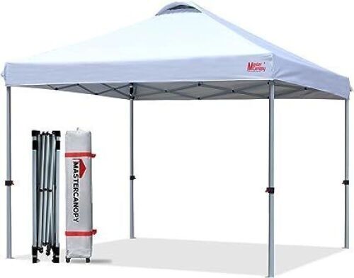 MASTERCANOPY Durable Ez Pop-up Canopy Tent with Roller Bag, 10x10, White - Lot 563