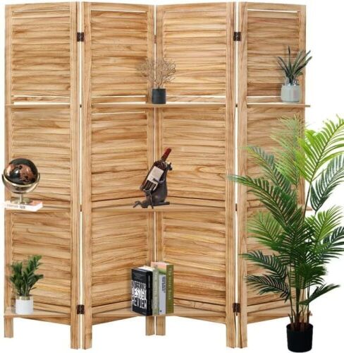 ECOMEX Wood Folding Room Divider 4 Panel with Shelves  - Lot 517