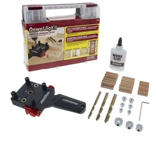 Milescraft 1/4 in. 5/16 in. 3/8 in. Complete Doweling Jig Kit Includes Dowel Pins, Drill Bits, Depth Stops, Glue  - Lot 493