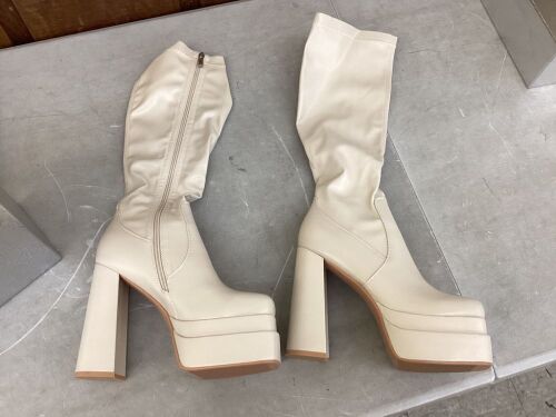Wetkiss Beige Stacked Platform Go-Go Boots, Size 11 - Lot 611