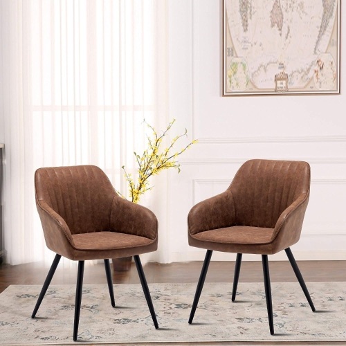 annjoe Faux Leather Accent Arm Chairs for Living Room Leisures/ Upholstered Chair with Metal Legs Set of 2 for Home Kitchen Office Bistro Cafe, Brown - Lot 11