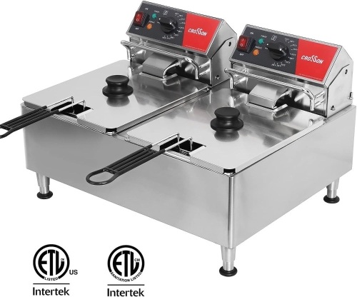 CROSSON Dual Tank 26Lbs Electric Deep Fryer ETL Listed with Solid Basket,Removable Oil Container and Height Adjustable Legs for Restauran - Lot 81am