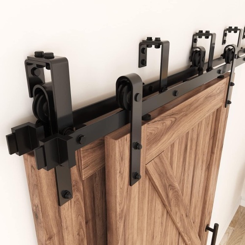 ZEKOO 4FT - 16FT Double Track Bypass Barn Door Hardware Kit Low Ceiling Wall Mount for Closet Double Wooden Doors (7.5FT Bypass kit) - Lot 86