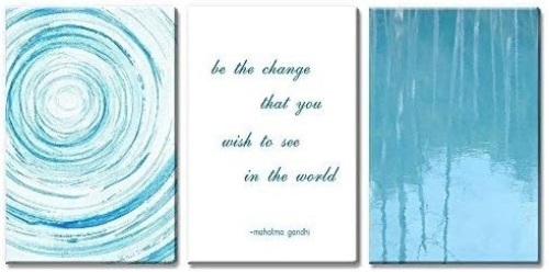3 Panel Abstract Blue Circles and Tree Reflection on Water with Inspirational Quotes Gallery 16 x24 x 3 Panels - Lot 115
