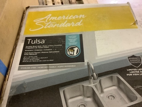 American Standard Tulsa Dual-mount 33-in x 22-in Stainless Steel Double Equal Bowl 1-Hole Kitchen Sink All-in-one Kit - Lot 118